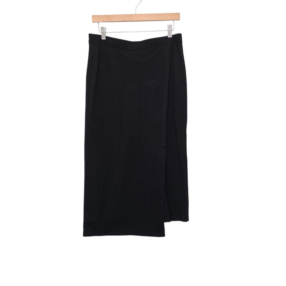 Betabrand Black Wrap Midi Skirt Capri Asymmetrical Hem Stretch Knit Size Large